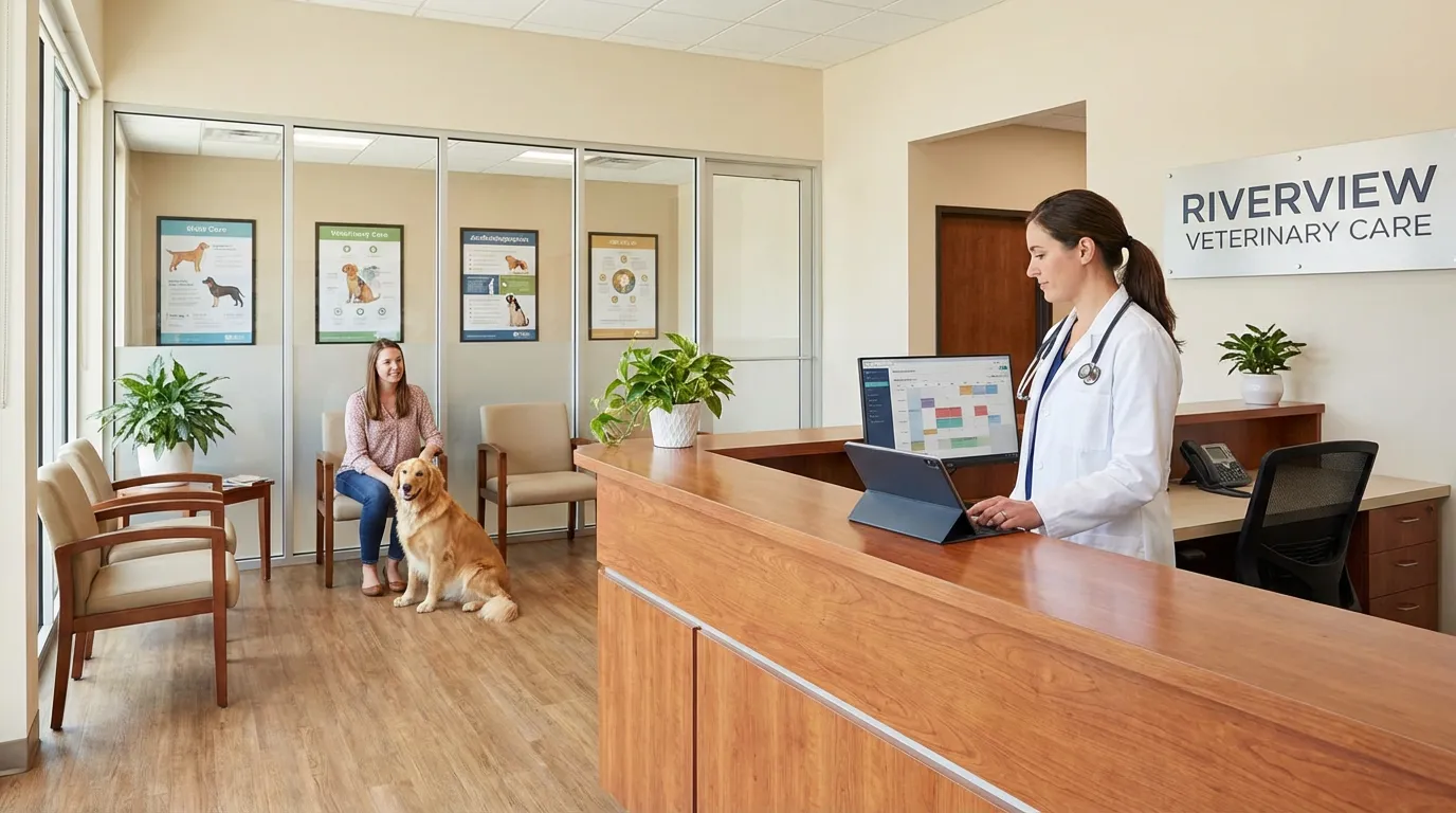 Vétérinaire organisé dans son cabinet avec planning et outils de gestion