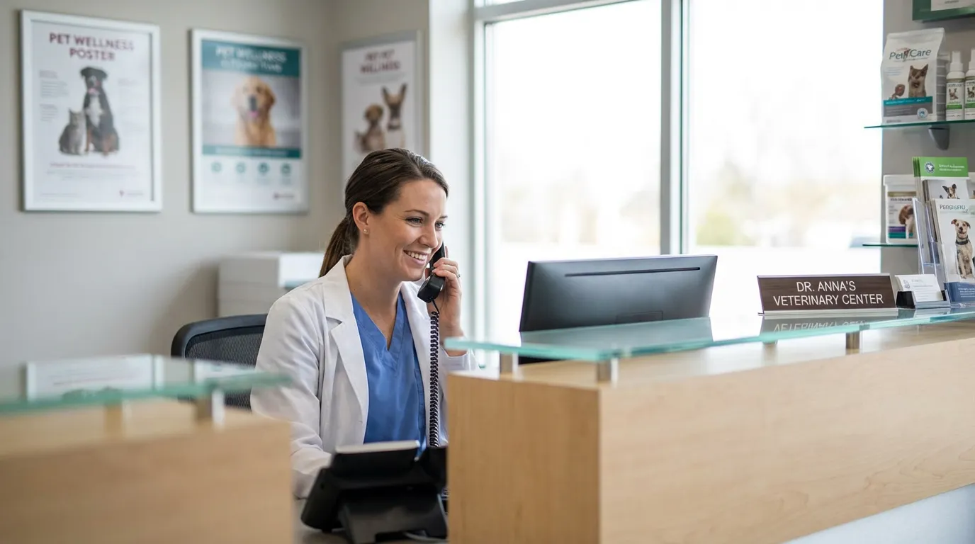 ASV au téléphone dans un cabinet vétérinaire prenant un appel urgent