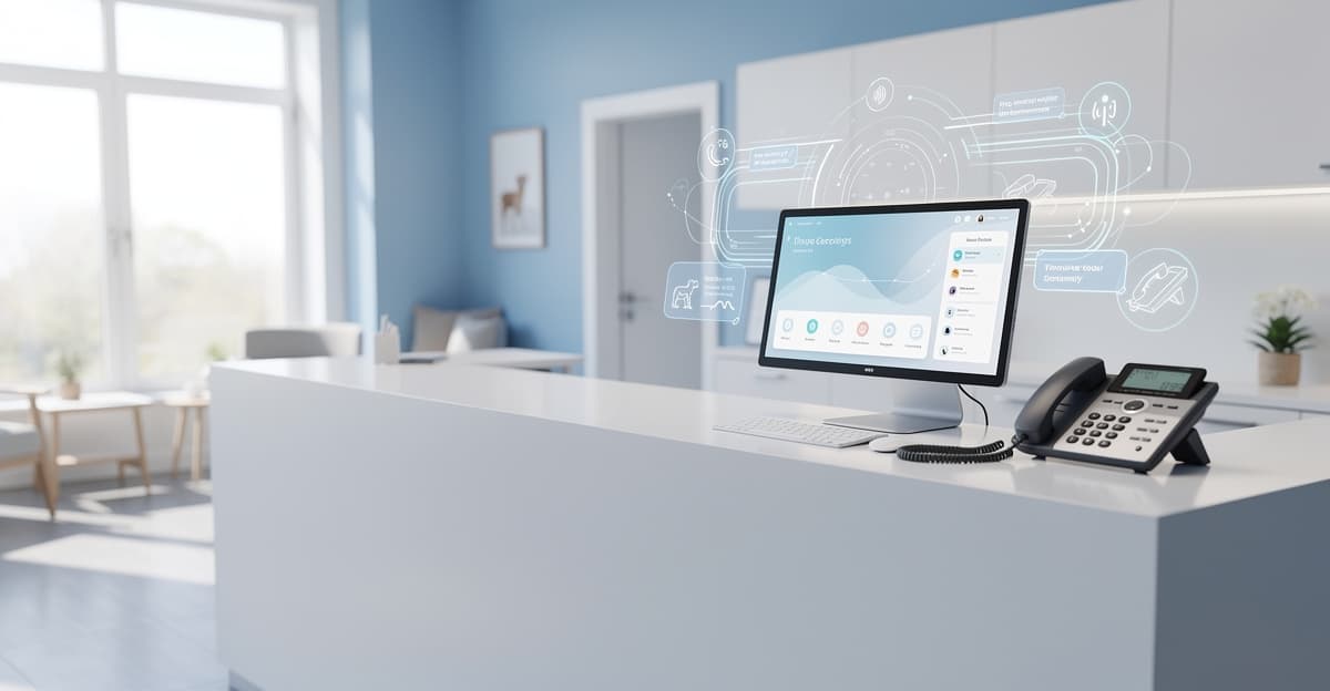 Accueil de clinique avec interface d’ia vocale vétérinaire pour trier les appels et organiser les soins