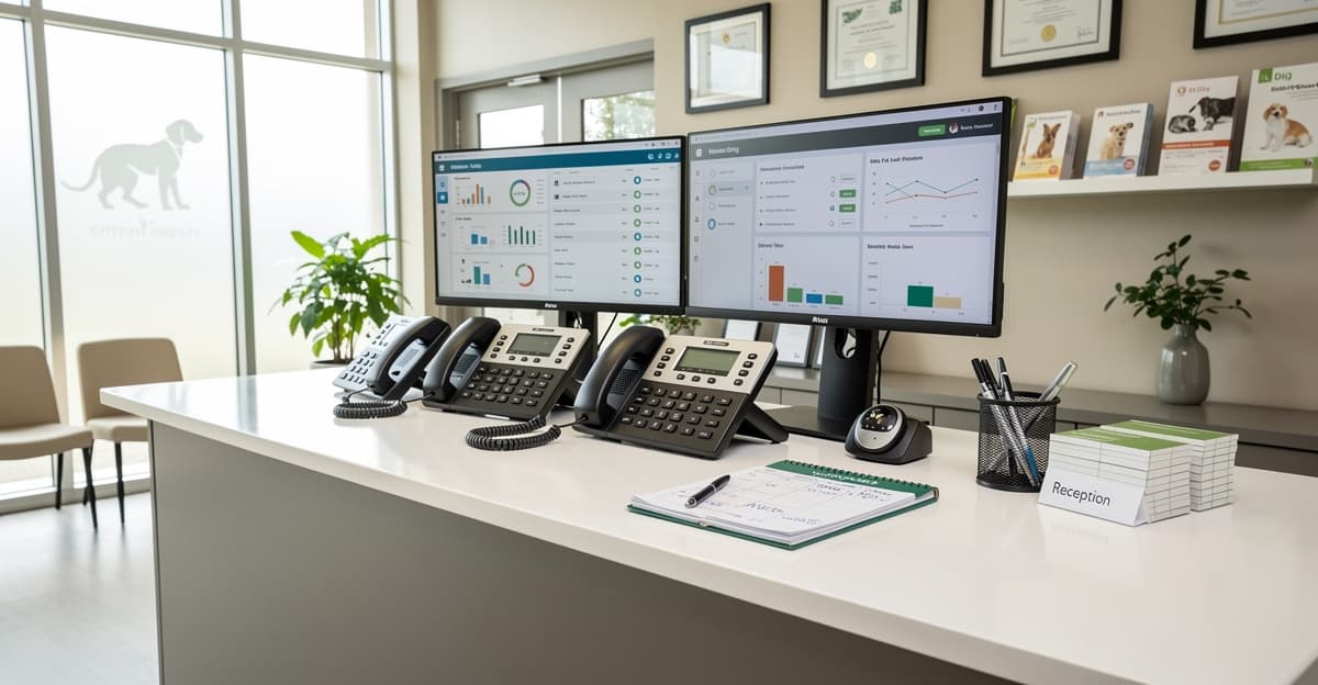Accueil de clinique avec standard téléphonique vétérinaire et organisation des appels